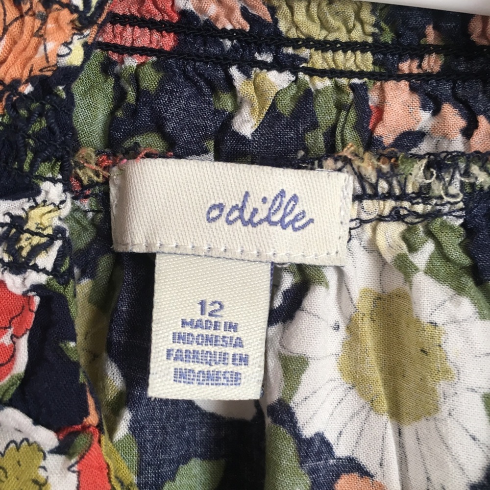 Anthropologie Navy Floral Peasant Blouse with Olive and Coral - Picture 4 of 6